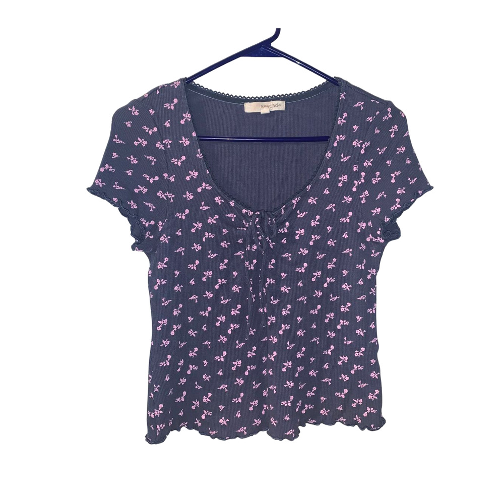 Rewind Juniors Y2K Babydoll Cottage Cropped Top Size XL Floral Lettuce Hem Retro